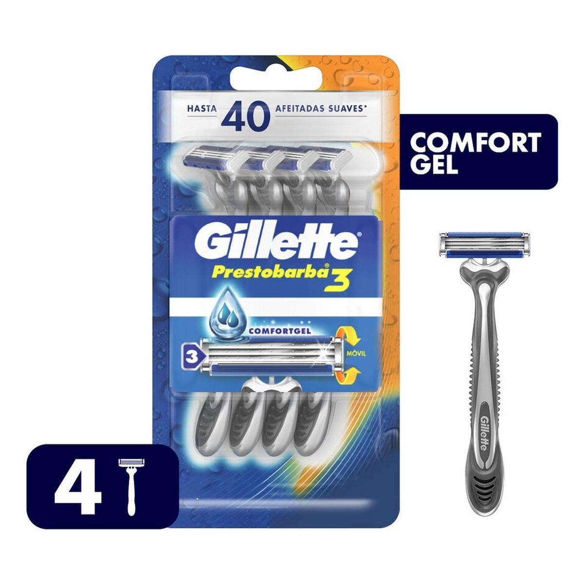 GILLETTE - Gillette prestobarba3 máquinas desechables gel 4 unidades