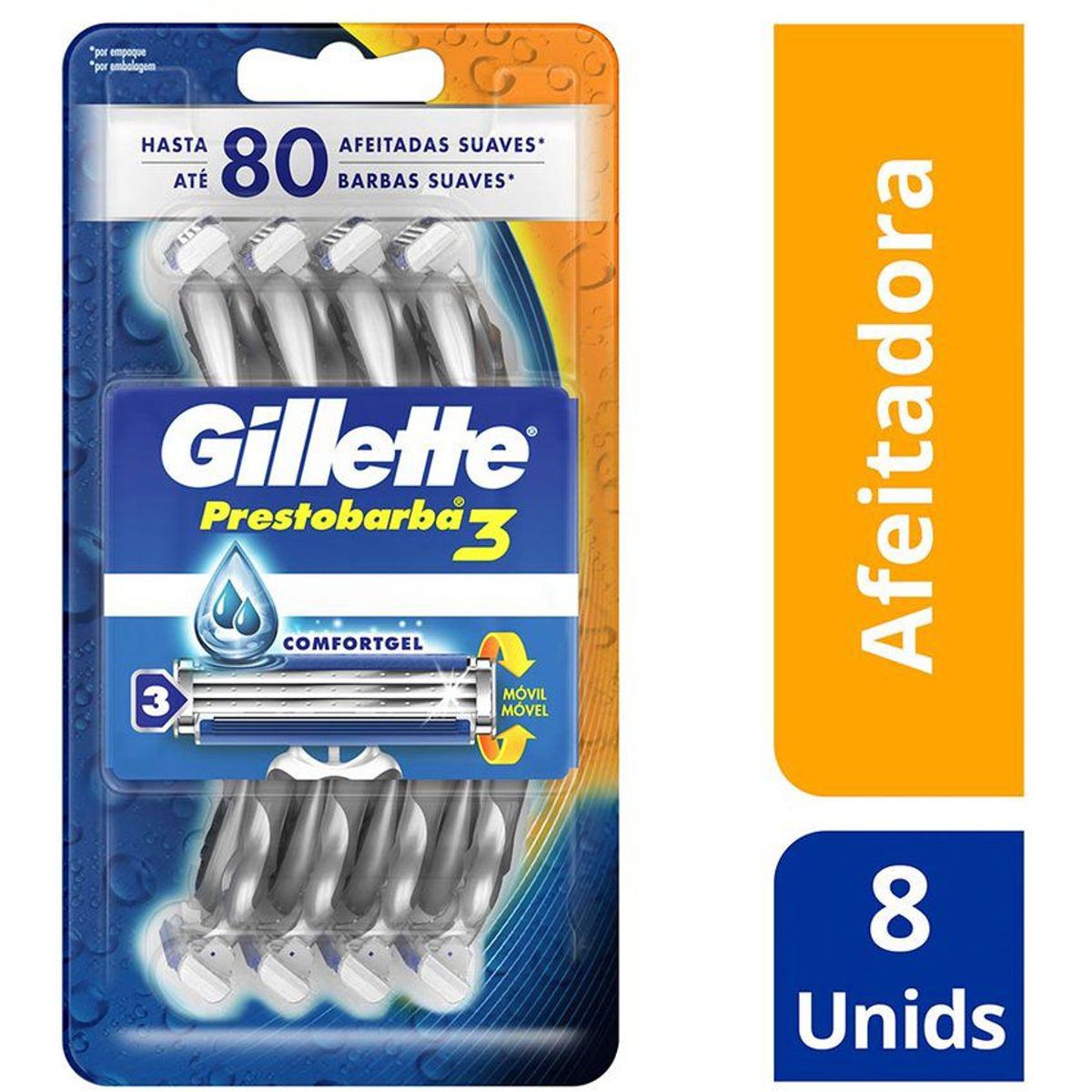 GILLETTE - Gillette prestobarba3 máquinas desechables gel 8 unidades
