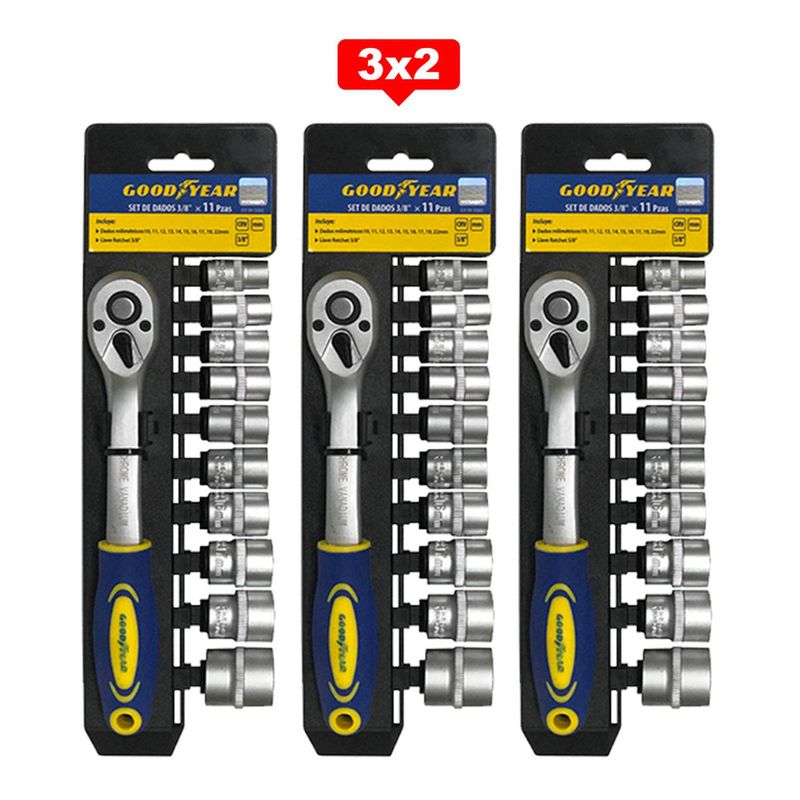 GOODYEAR - Set de Dados Goodyear 11pcs 3/8" pulgadas CRV 3X2