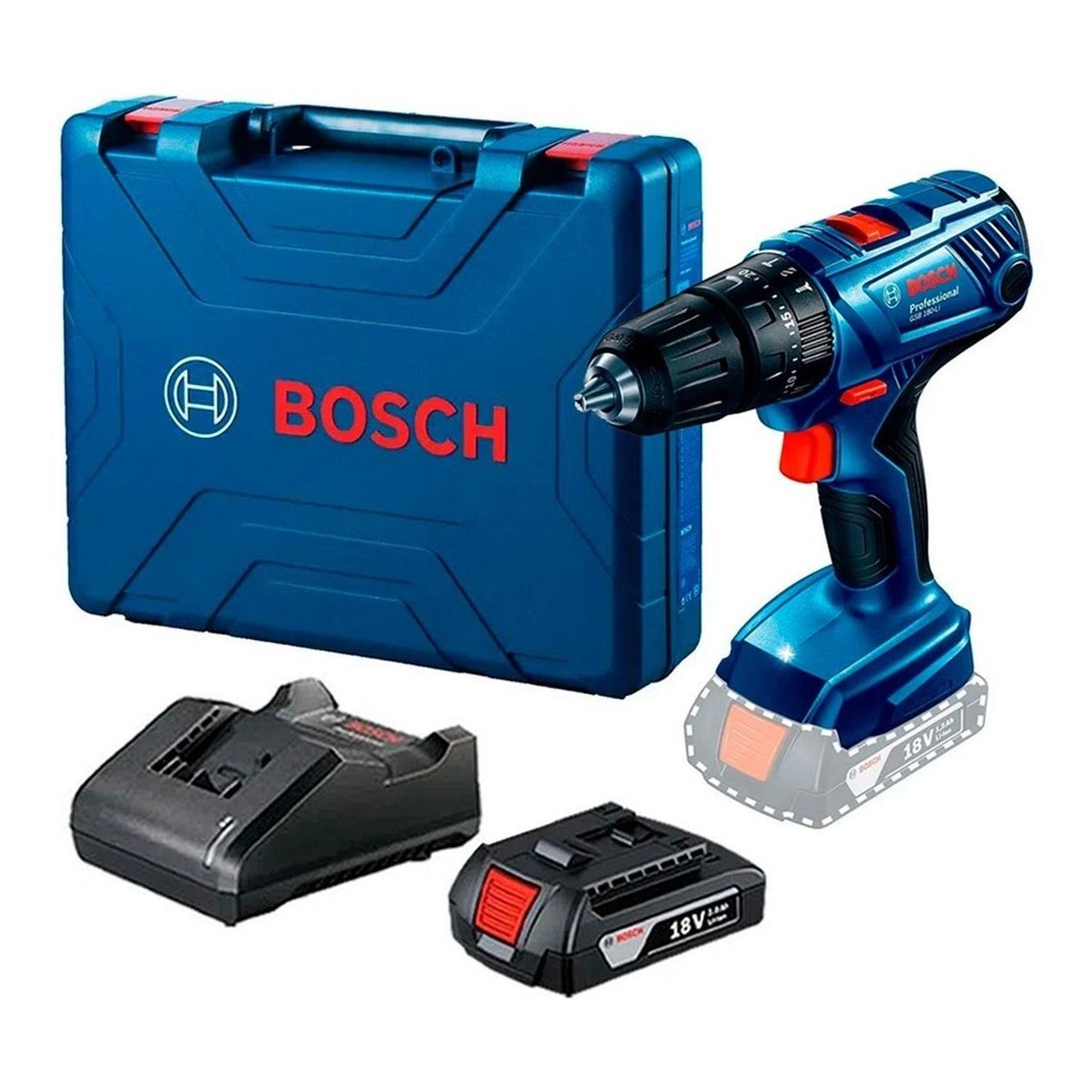 BOSCH - Taladro percutor 18v bosch gsb 180-li + batería + maletín