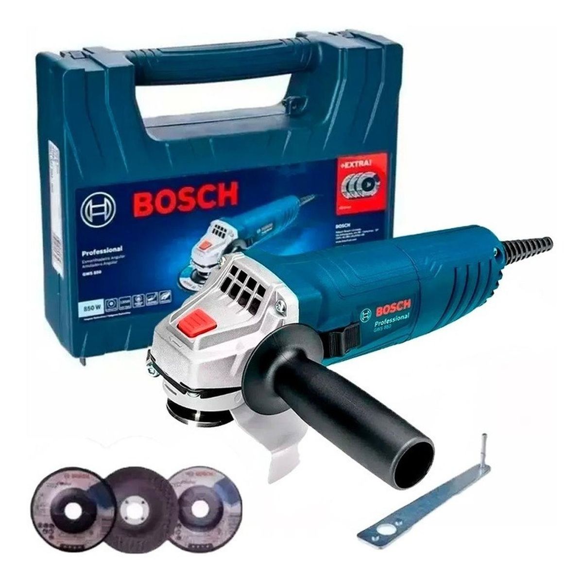 BOSCH - Esmeril amoladora 850w bosch gws 850 nuevo +maleta +3 discos