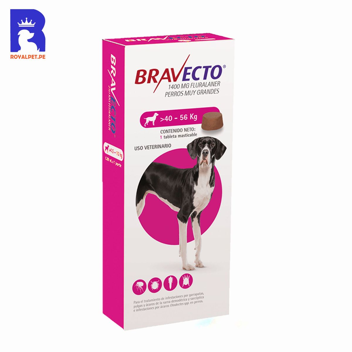 BRAVECTO - Antipulgas para perros Bravecto 1400 Mg 40-56 Kg
