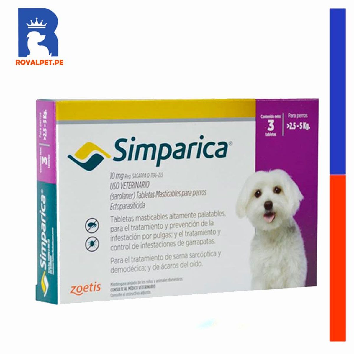 SIMPARICA - Antipulgas para perro simparica 2.5 a 5 kg caja 3un