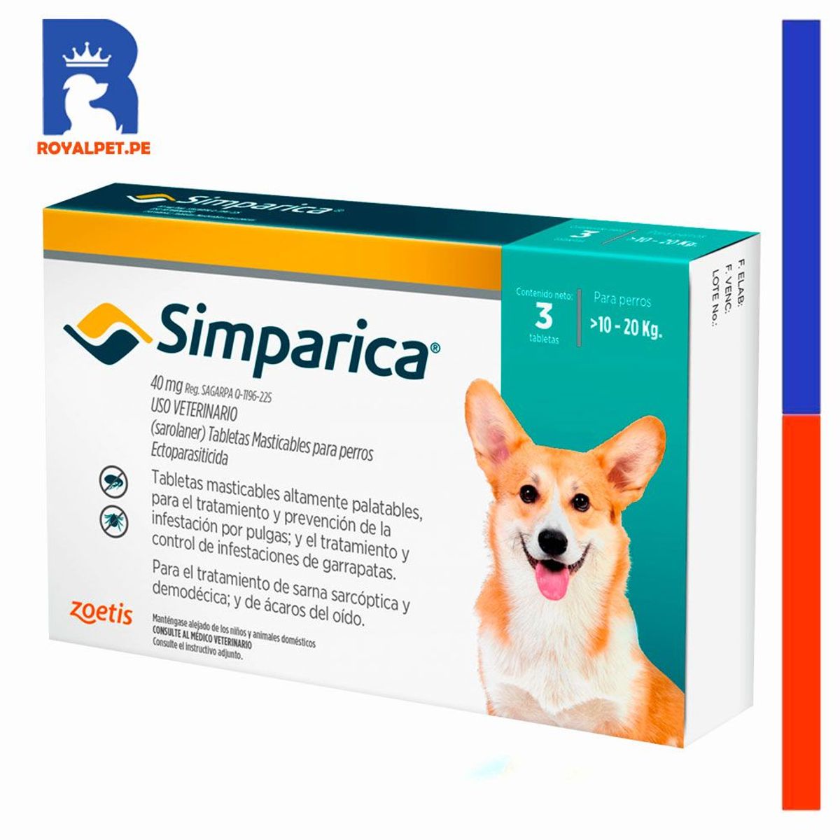 SIMPARICA - Antipulgas Para Perro Simparica 10 a 20 kg caja 3un