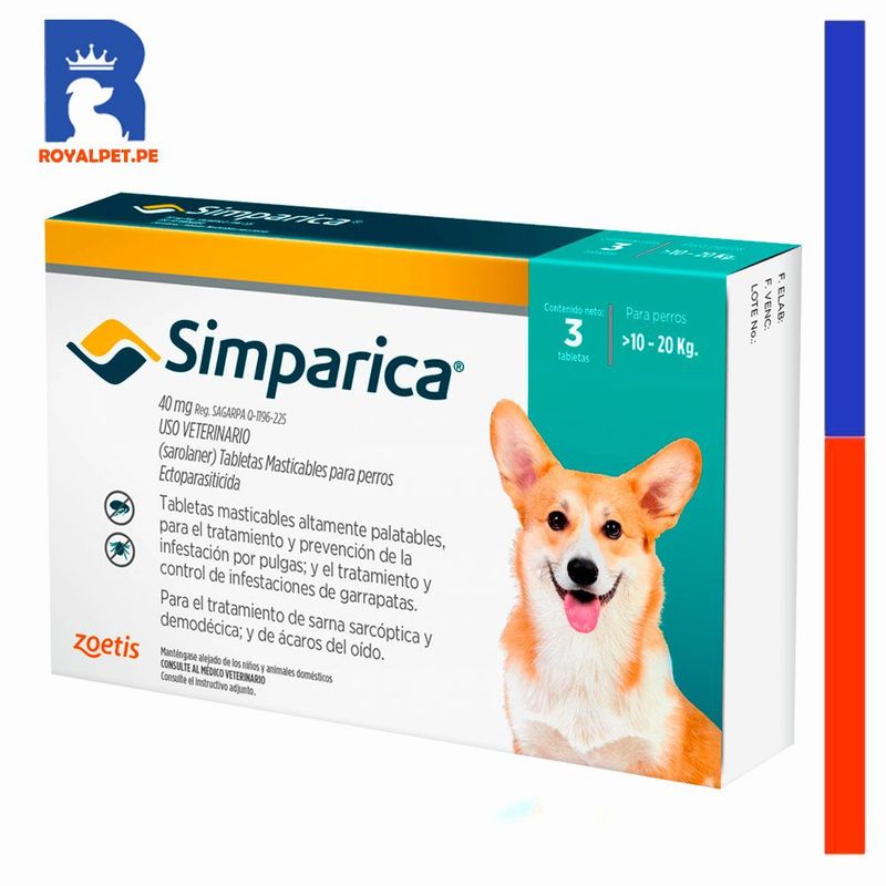 SIMPARICA - Antipulgas Para Perro Simparica 10 a 20 kg caja 3un