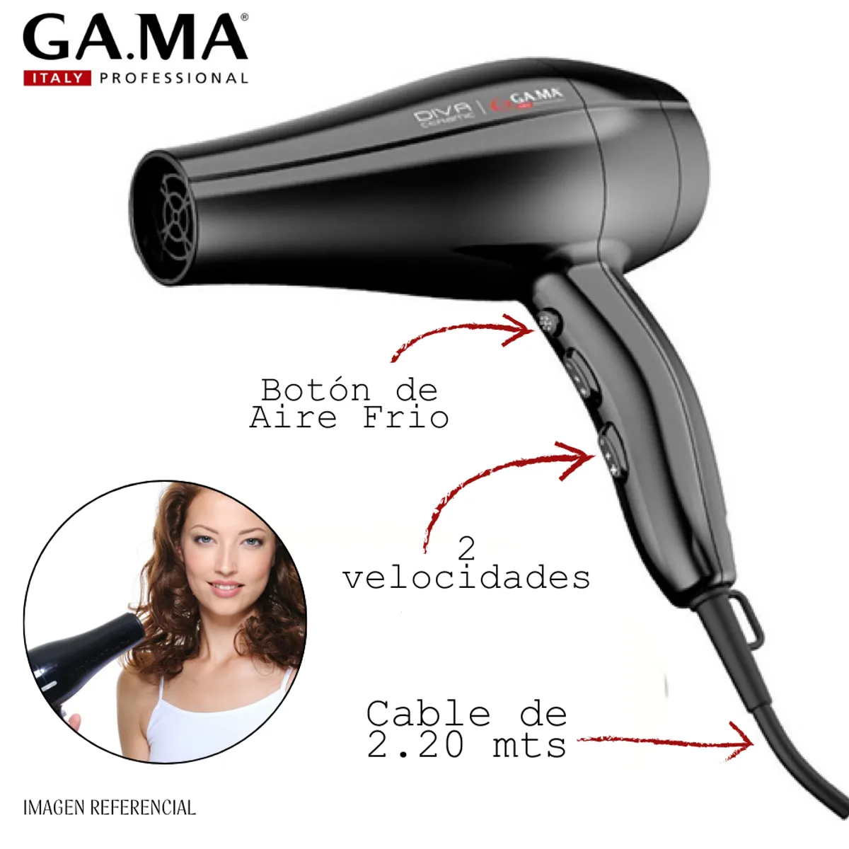 GAMA - Secadora Profesional de Cabello Gama Diva Ceramic - 2300 watts