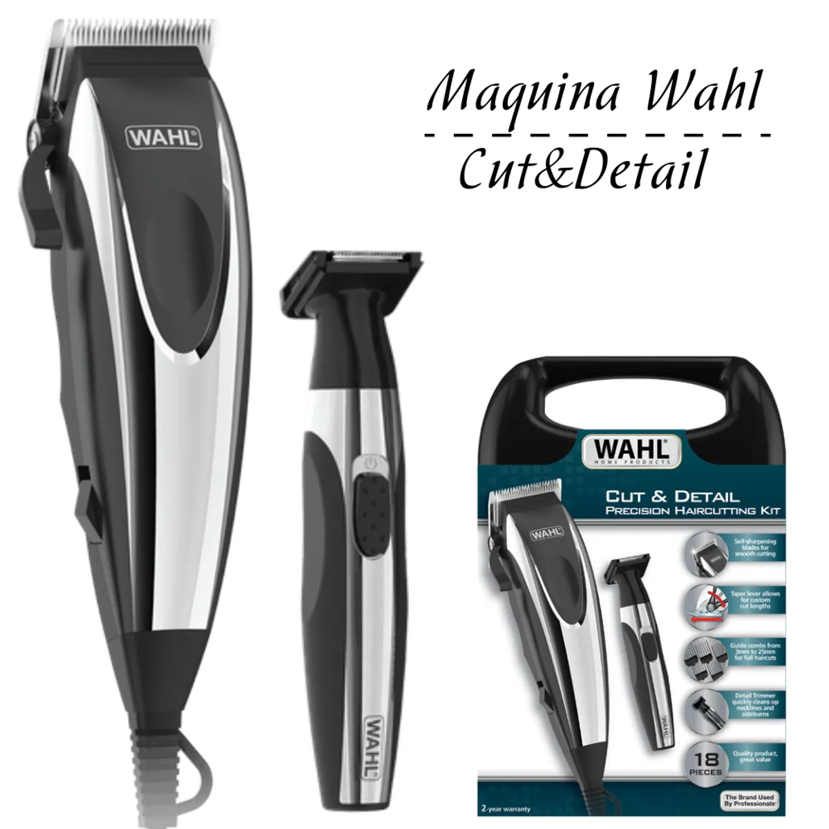 WAHL - Maquina Wahl de Cortar Cabello Cut & Detail 18 Piezas
