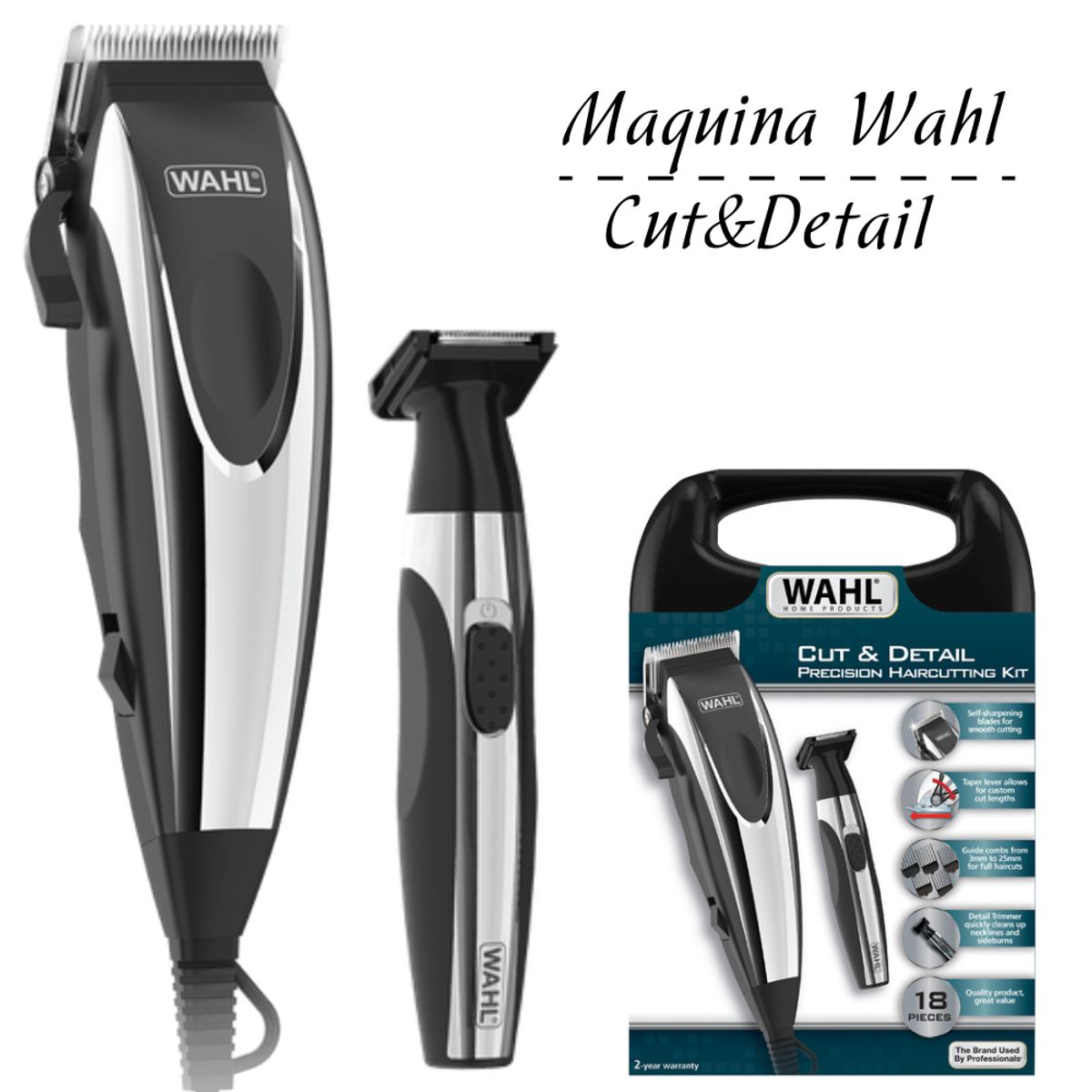 WAHL - Maquina Wahl de Cortar Cabello Cut & Detail 18 Piezas