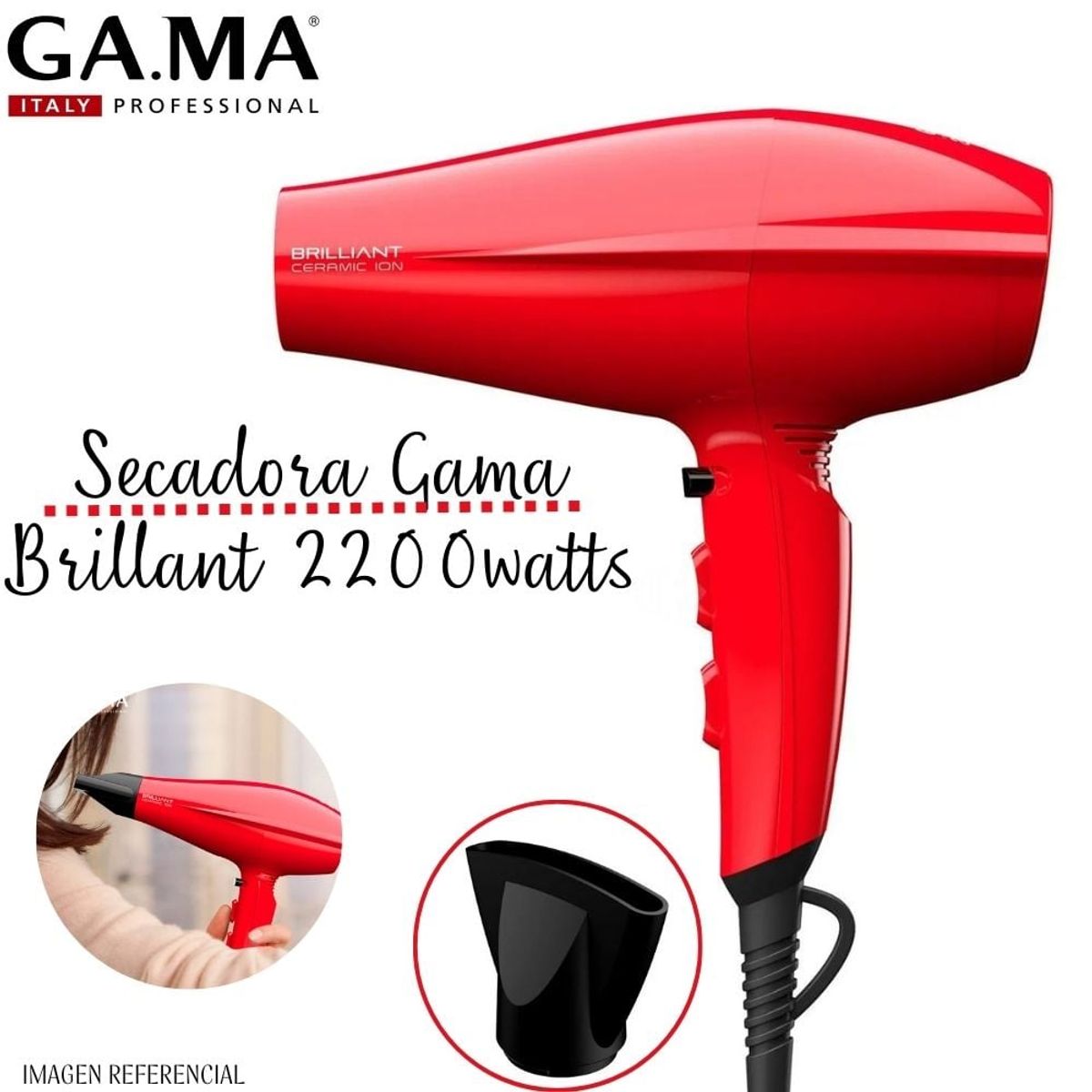 Gama - Secadora de Cabello Gama Brillant Ceramic Ion 2200 watts.
