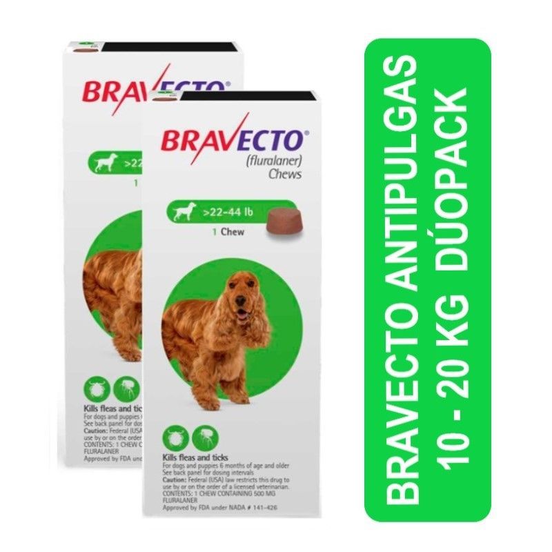 BRAVECTO - Bravecto Antipulgas para Perros 500 mg 10 - 20 Kg Dúopack