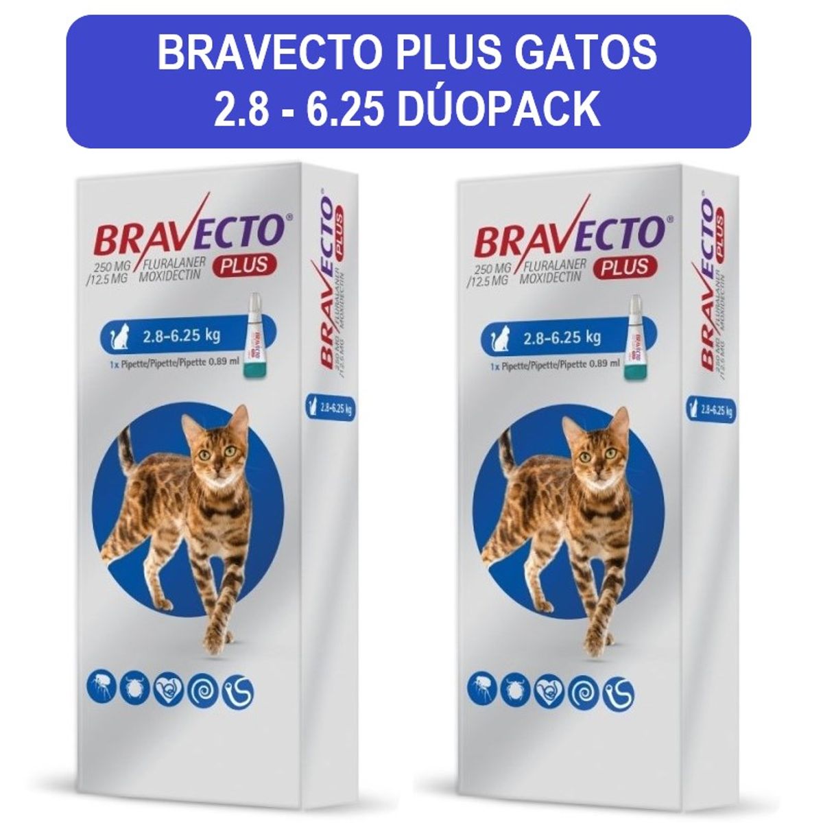 BRAVECTO - Bravecto para Gatos Spot-on 250 MG 2.8 - 6.25 Kg Dúopack