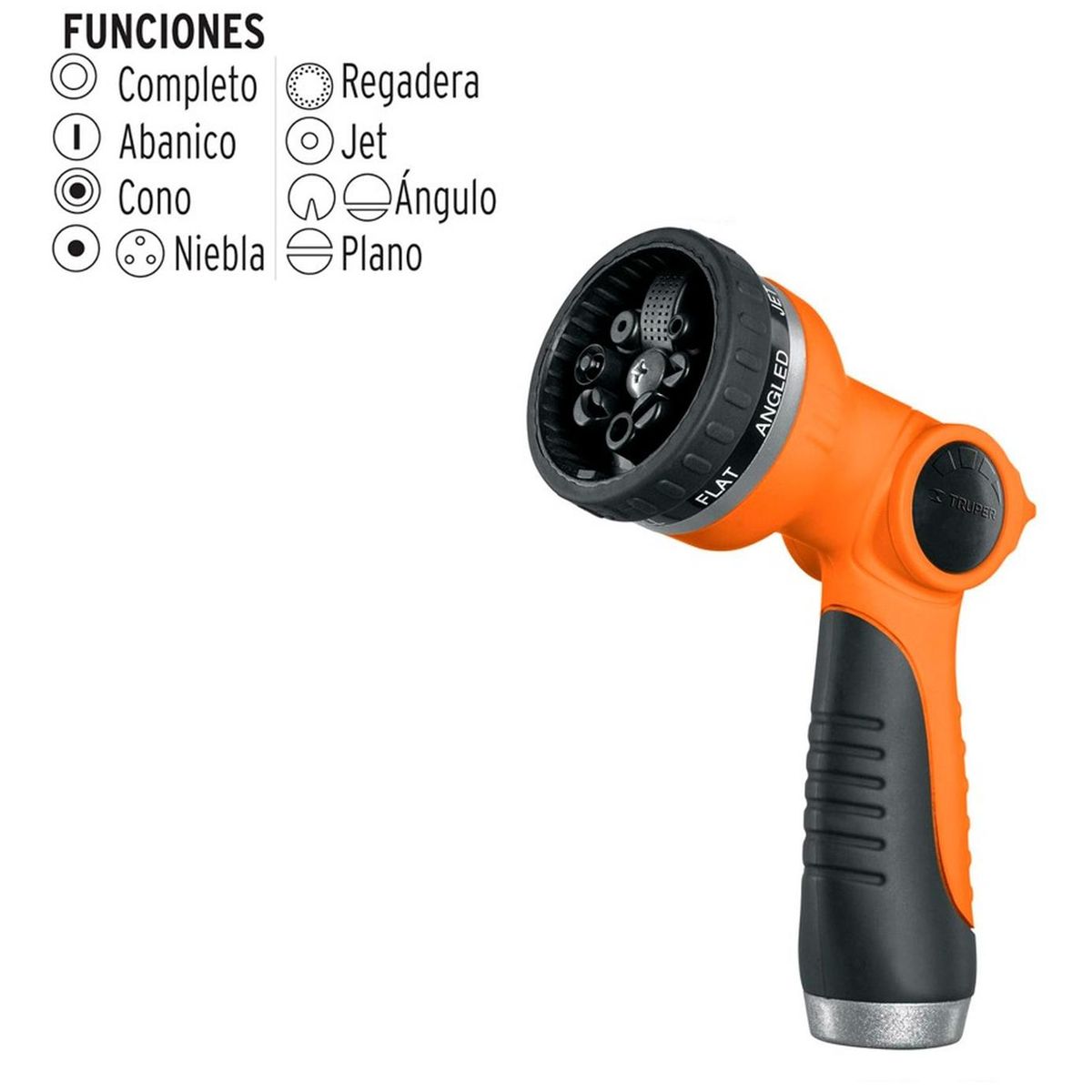 TRUPER - Pistola plástica para riego 8 funciones truper 17479