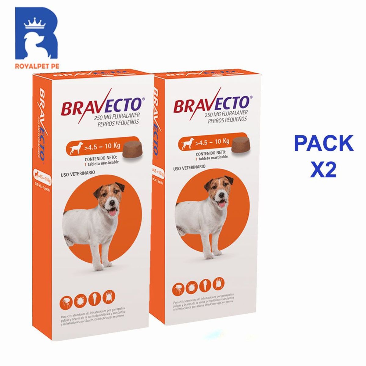 BRAVECTO - Bravecto 4.5-10 kg 250 mg pack x2 Antipulgas Para Perro