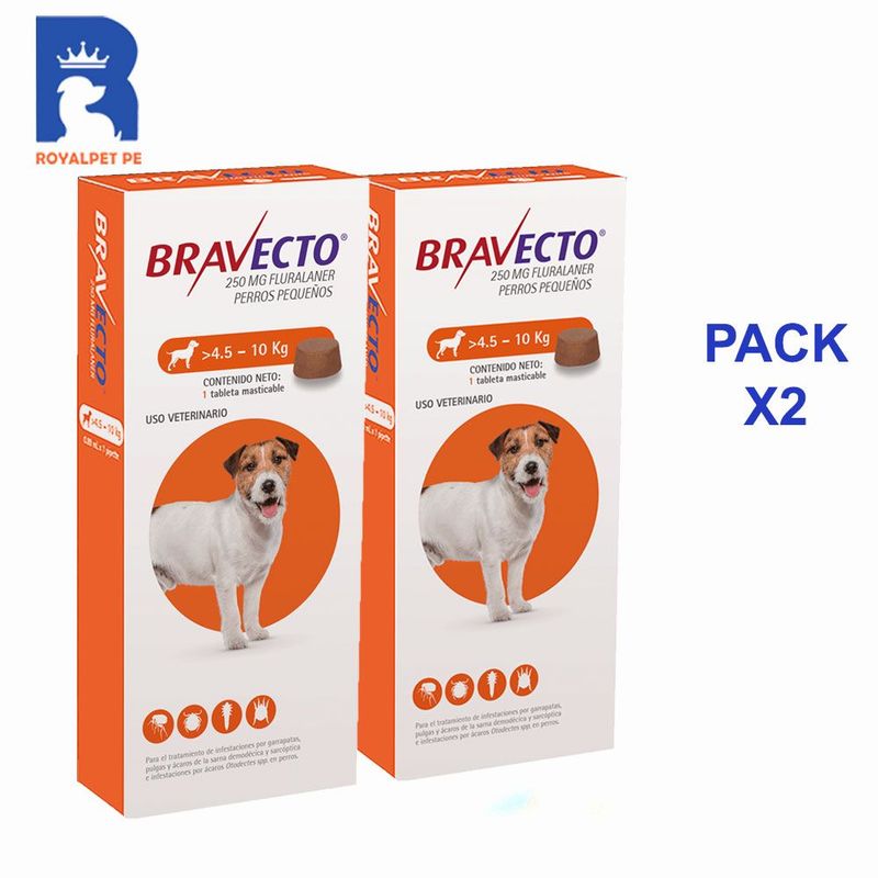 BRAVECTO - Bravecto 4.5-10 kg 250 mg pack x2 Antipulgas Para Perro