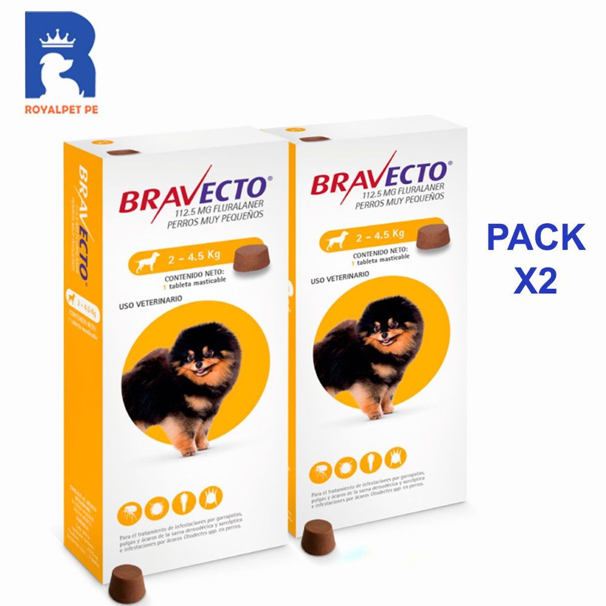 BRAVECTO - Bravecto 112,5 mg 2-4.5 kg pack x2 Antipulgas para perro