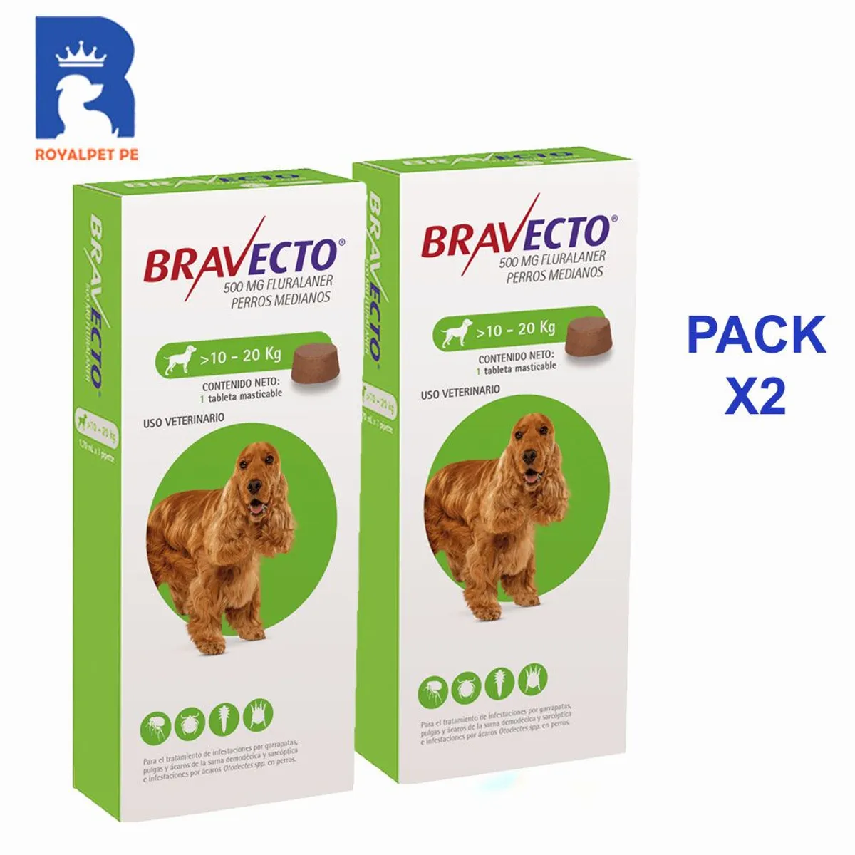 BRAVECTO - Bravecto 10-20 kg 500 mg pack x2 Antipulgas para perro
