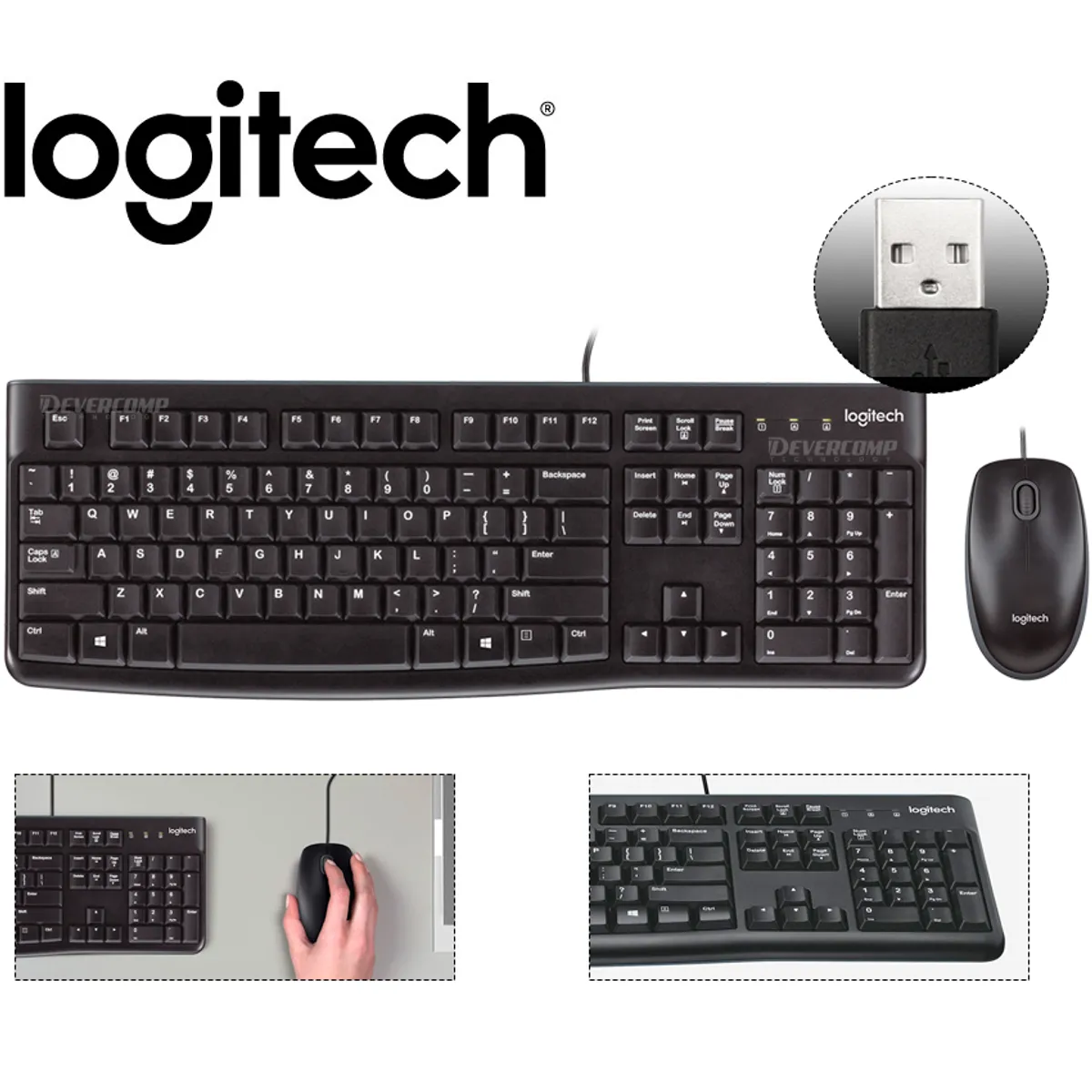 LOGITECH - Teclado Logitech y Mouse MK120 USB Black