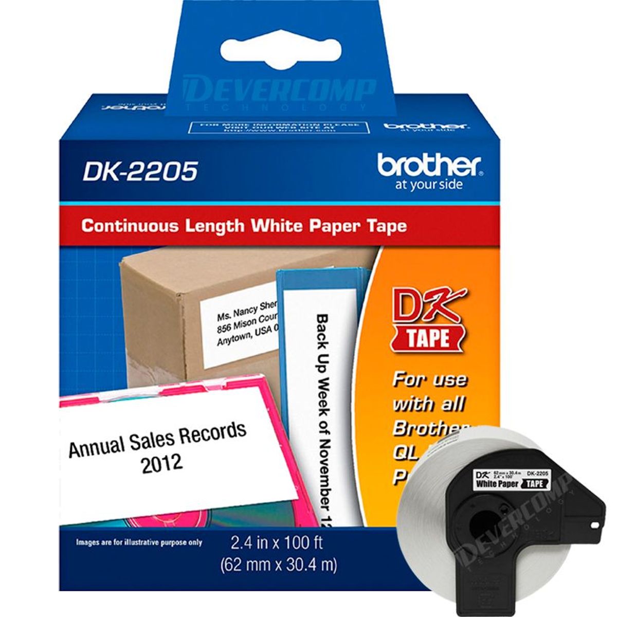 BROTHER - Cinta Brother DK-2205 (62 mm x 30,4 m) para etiquetadora brother