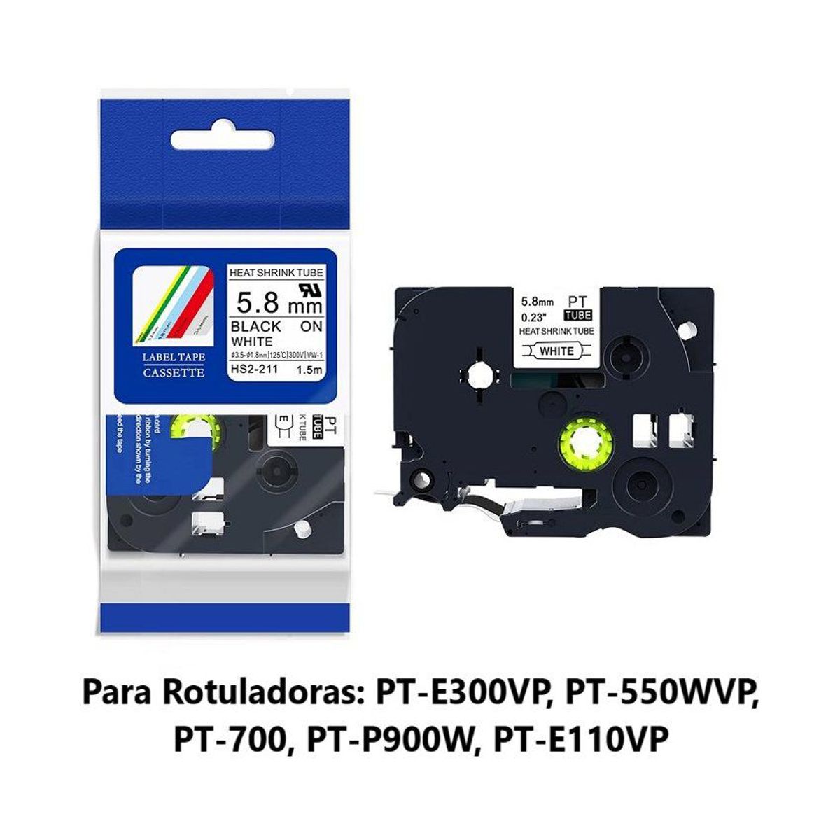 GENERICO - Cinta compatible termocontraible hs2-211 (5.8mm x 1.5 mt) blanco/negro