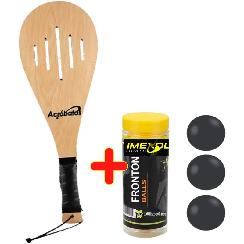 GENERICO - Raqueta fronton madera  + 1 set de 3 pelotas fronton