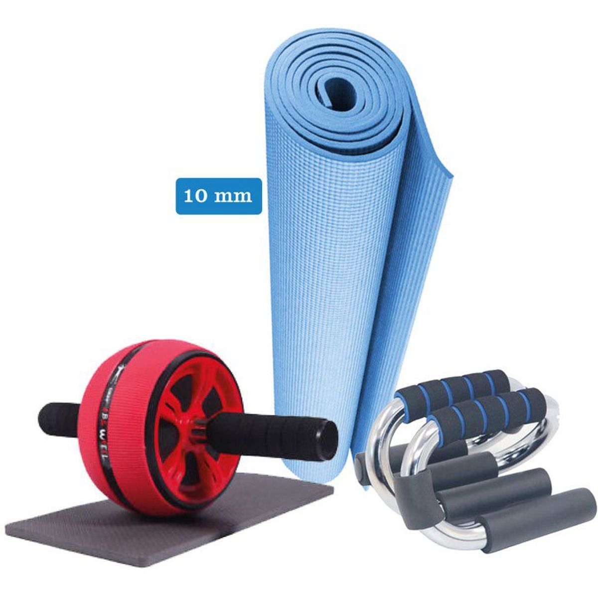 GENERICO - Combo fit ab roller+ mat 10mm+ barra push up