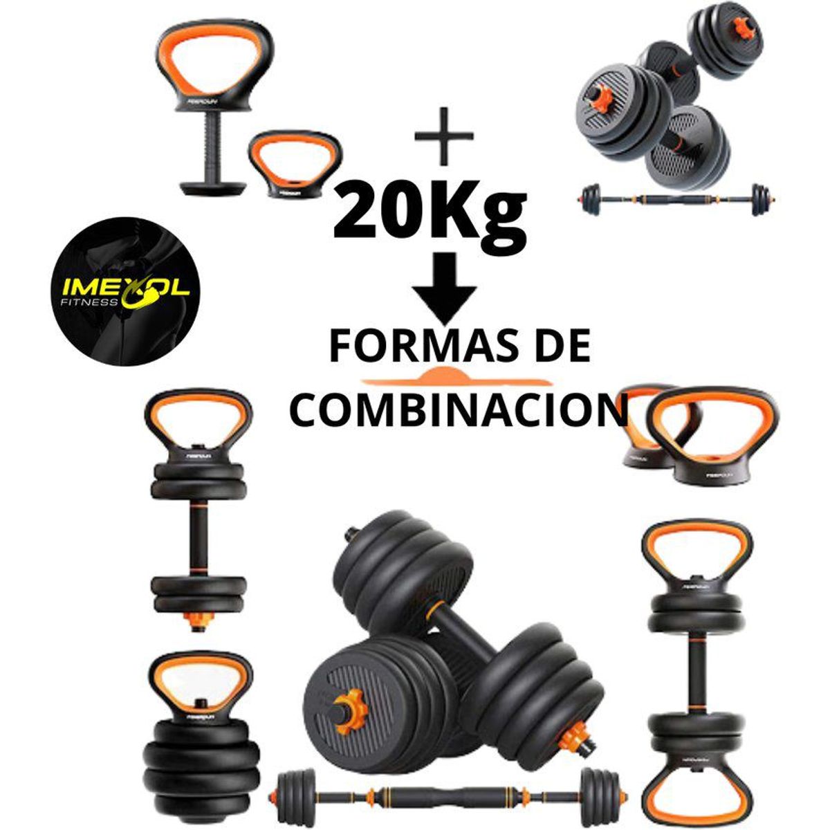 GENERICO - Set 20kg fed pesas convertibles barra mancuerna pesa rusa