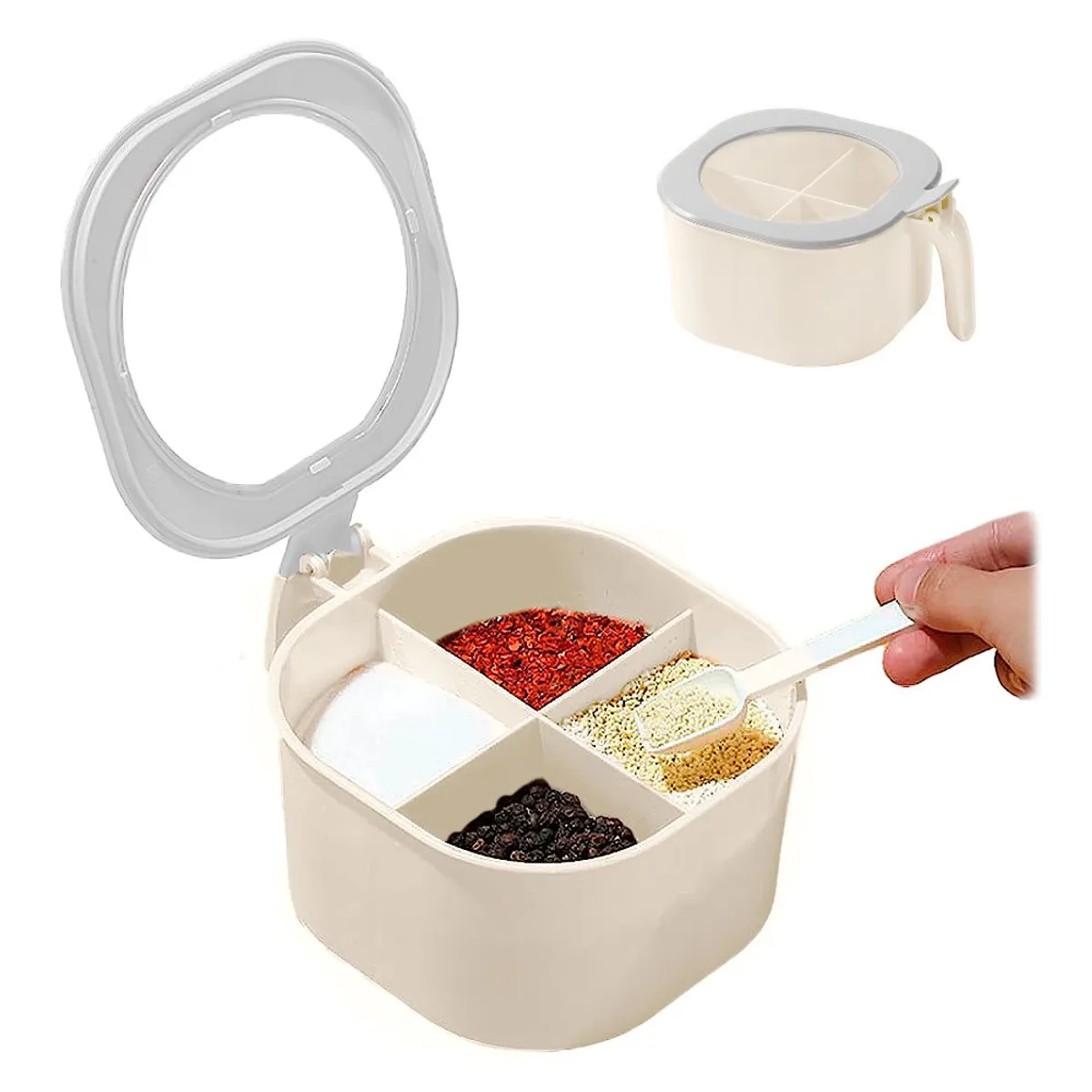 SASHIJA - Caja Contenedor de Condimentos con 4 Compartimentos Cucharas Blanco