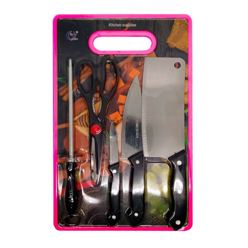 GENERICO - Set de Cuchillos para Cocina con Tabla de Picar Fucsia