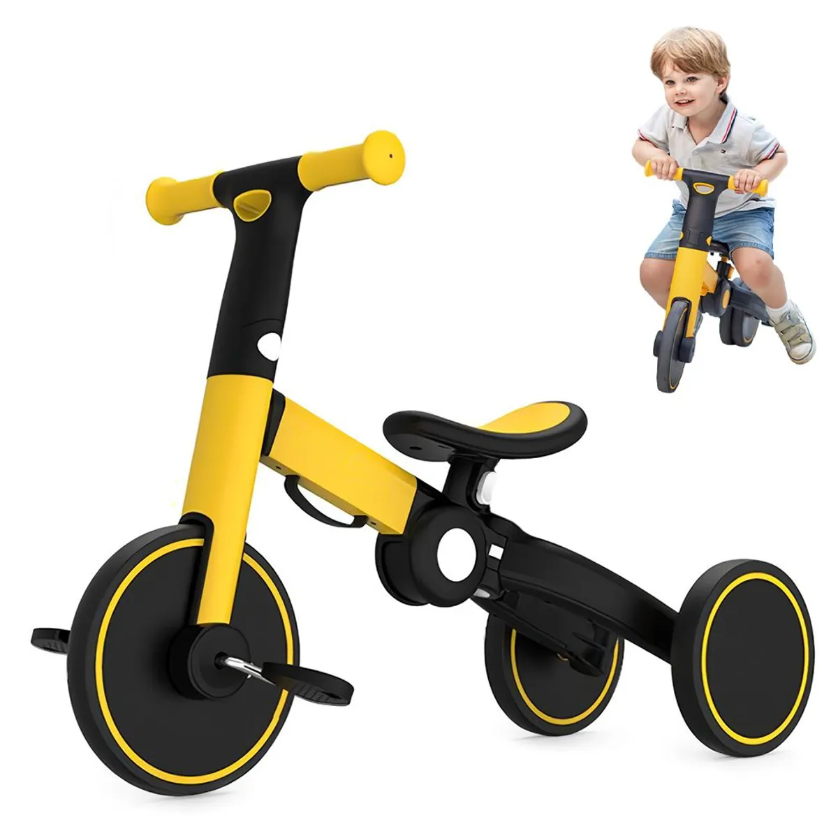 KELLER - Bicicleta Triciclo 3en1 plegable Niños T801 Trimily Amarillo