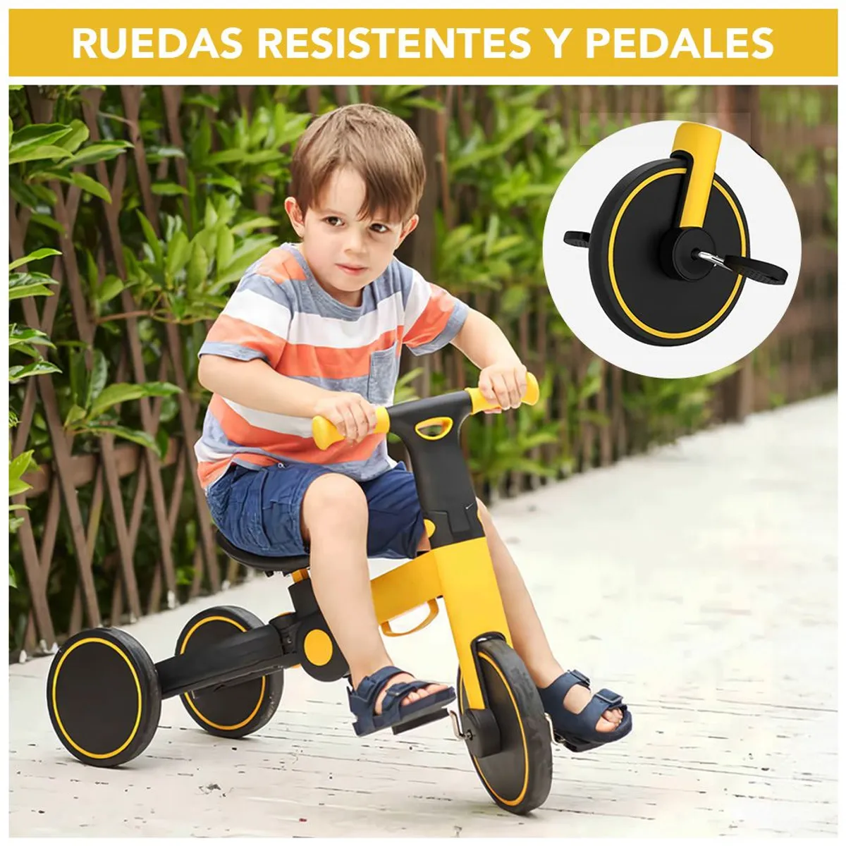 KELLER - Bicicleta Triciclo 3en1 plegable Niños T801 Trimily Amarillo