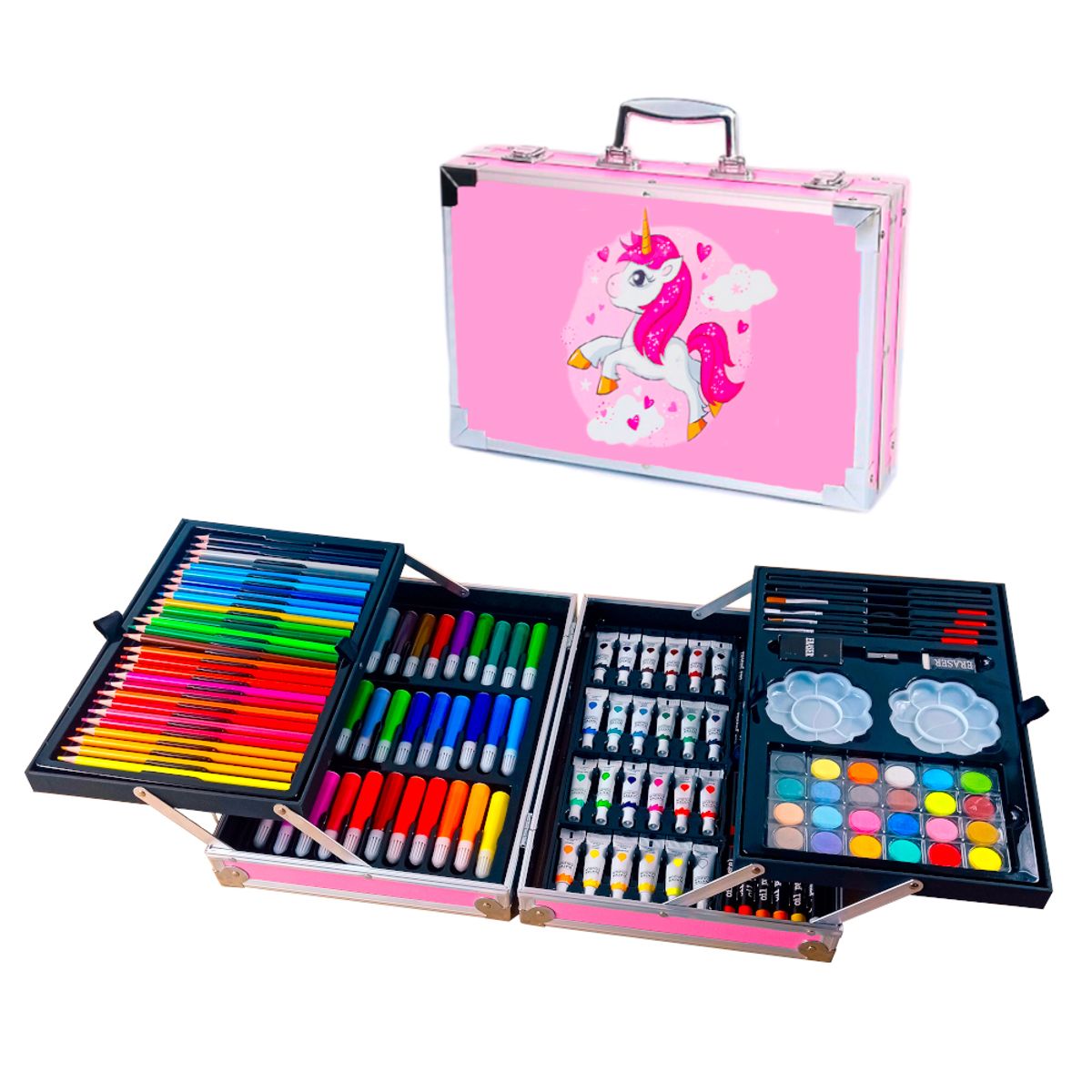 SASHIJA - Set de Arte Maleta de Aluminio 145 Piezas Rosado