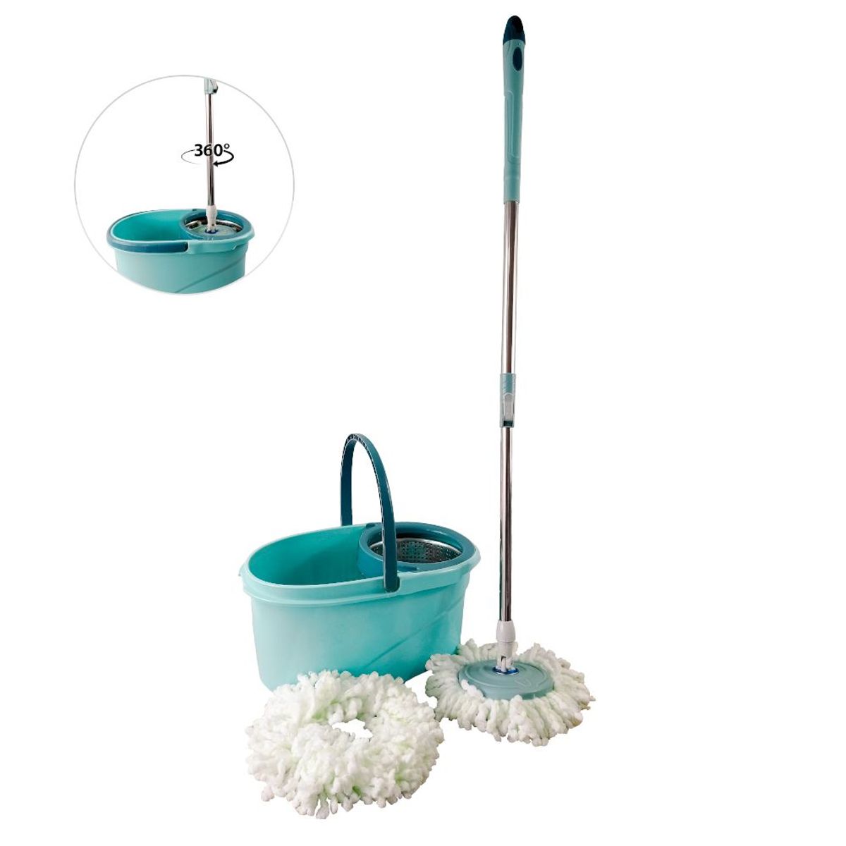 SASHIJA - Trapeador Premium Escurridor Giratorio Automático 2 Mopas VD