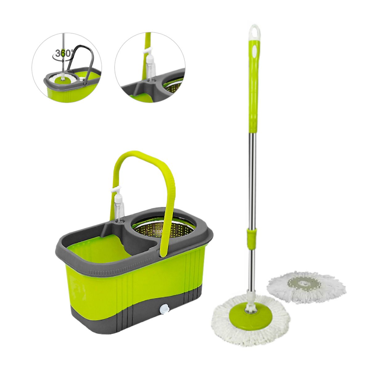 GENERICO - Balde Escurridor Trapeador 2 Mopas + Dispensador Verde