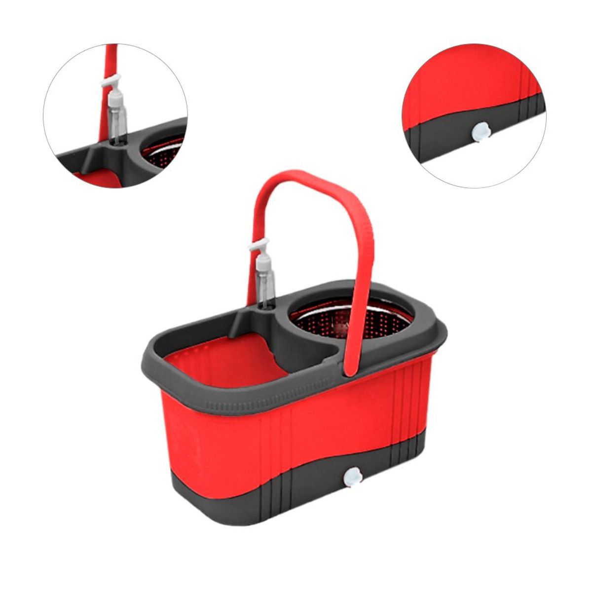GENERICO - Balde Escurridor Trapeador 2 Mopas + Dispensador Rojo