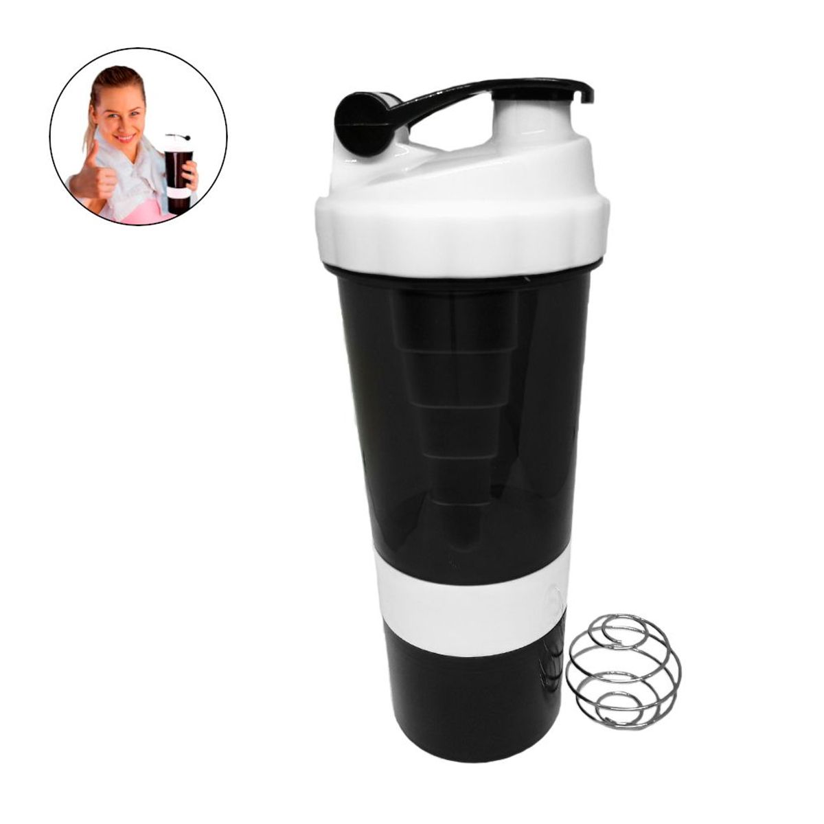 SASHIJA - Tomatodo Shaker 500ml 3 Cuerpos Blanco/Negro