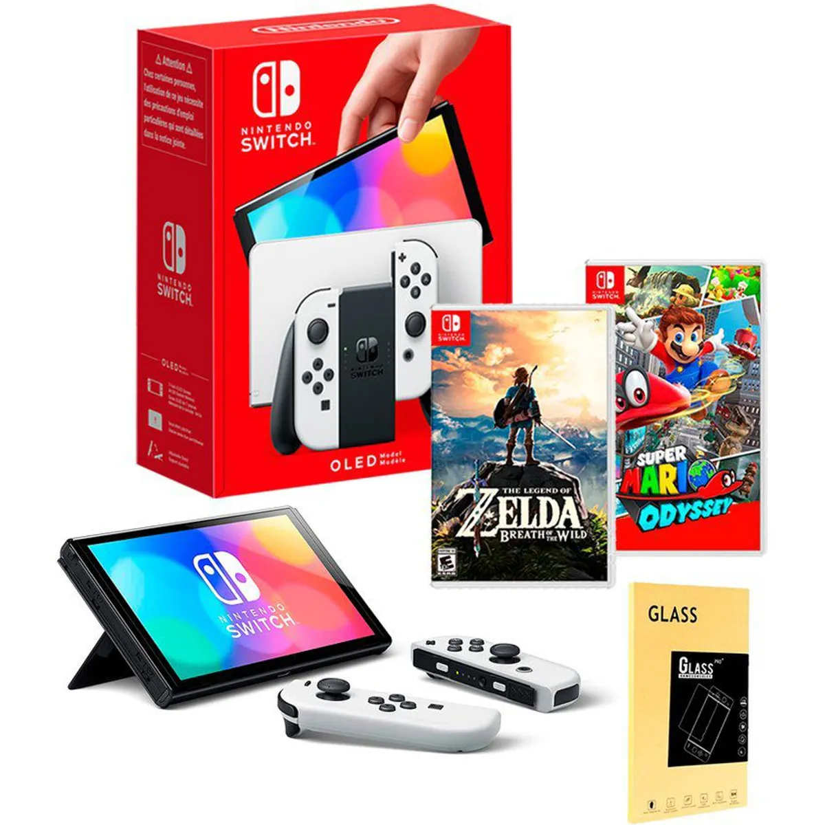 NINTENDO - Consola Nintendo Switch Oled Blanco  Mario Odyssey  Zelda BOW  Mica.