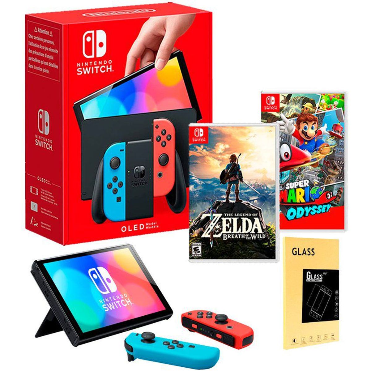 NINTENDO - Consola Nintendo Switch Oled Neon  Mario Odyssey  Zelda BOTW  Mica.