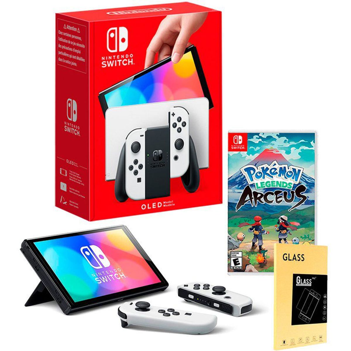 NINTENDO - Consola Nintendo Switch Oled Blanco  Pokemon Arceus  Mica de vidrio.