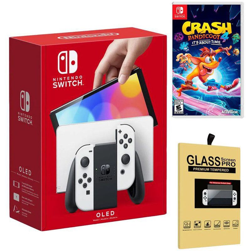 NINTENDO - Consola Nintendo Switch Oled Blanco + Crash Bandicoot 4 + Mica.
