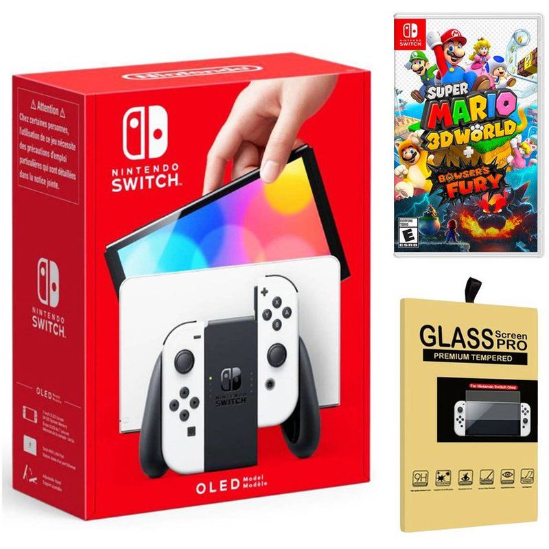 NINTENDO - Consola Nintendo Switch Oled Blanco  Mario 3D World Bowser Fury Mica.