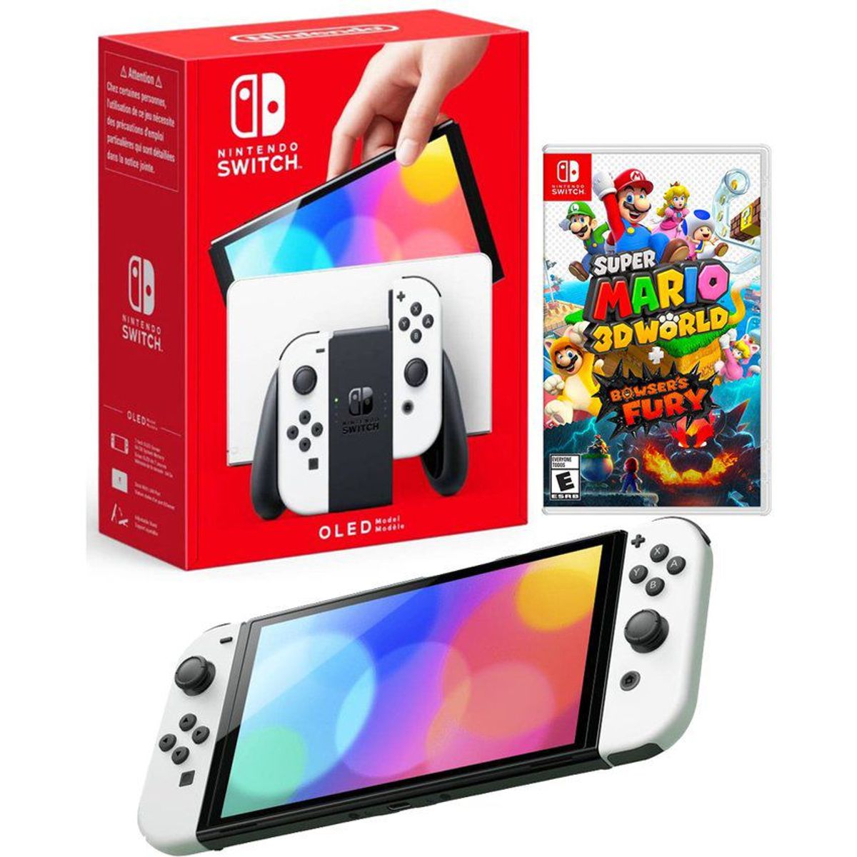 NINTENDO - Consola Nintendo Switch Oled Blanco  Mario 3D World Bowser Fury.