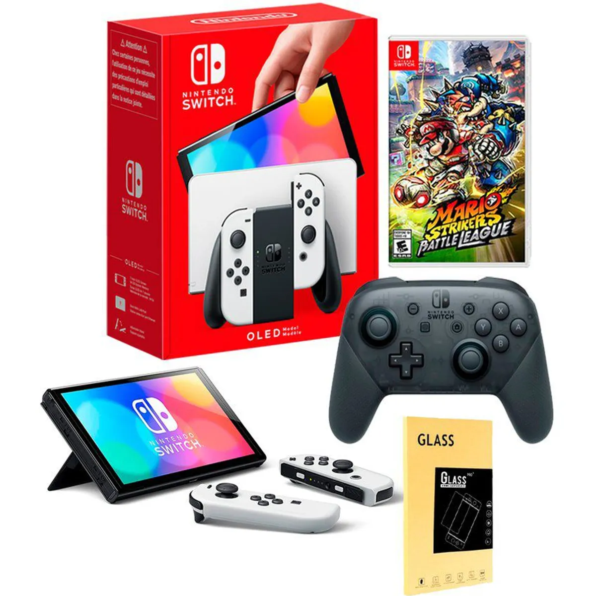 NINTENDO - Consola Nintendo Switch Oled B  Mario Strikers  Pro Controller Mica.