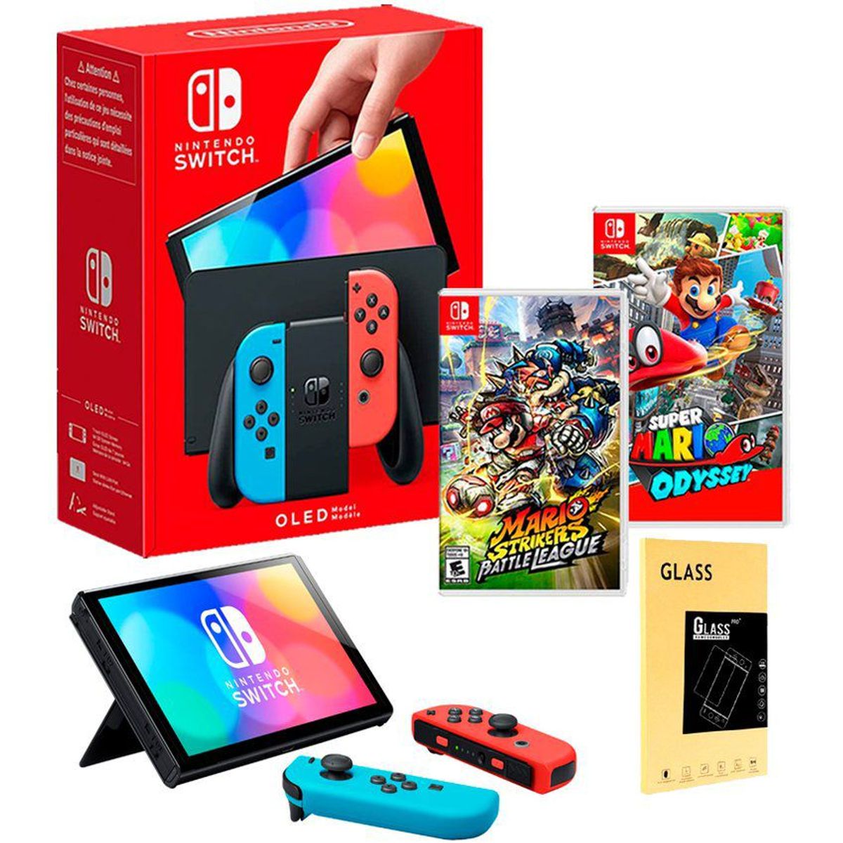 NINTENDO - Consola Nintendo Switch Oled NeonMario Odyssey  Mario Strikers Mica.