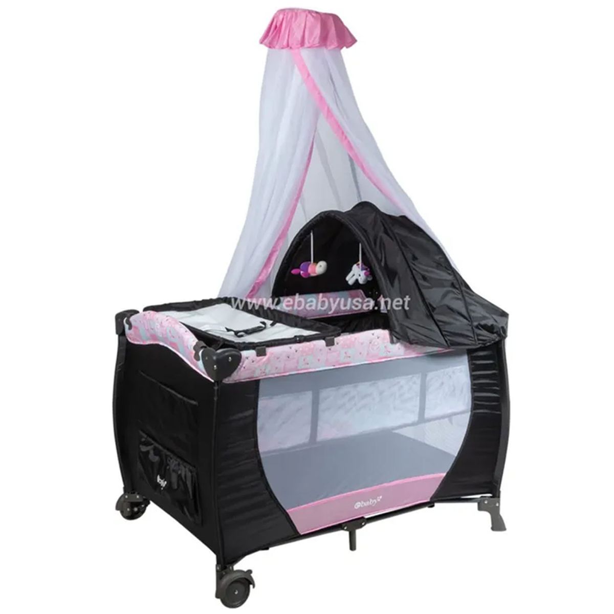 EBABY - Cuna Corral Mecedora Rosado 716 + Colchón Rosa