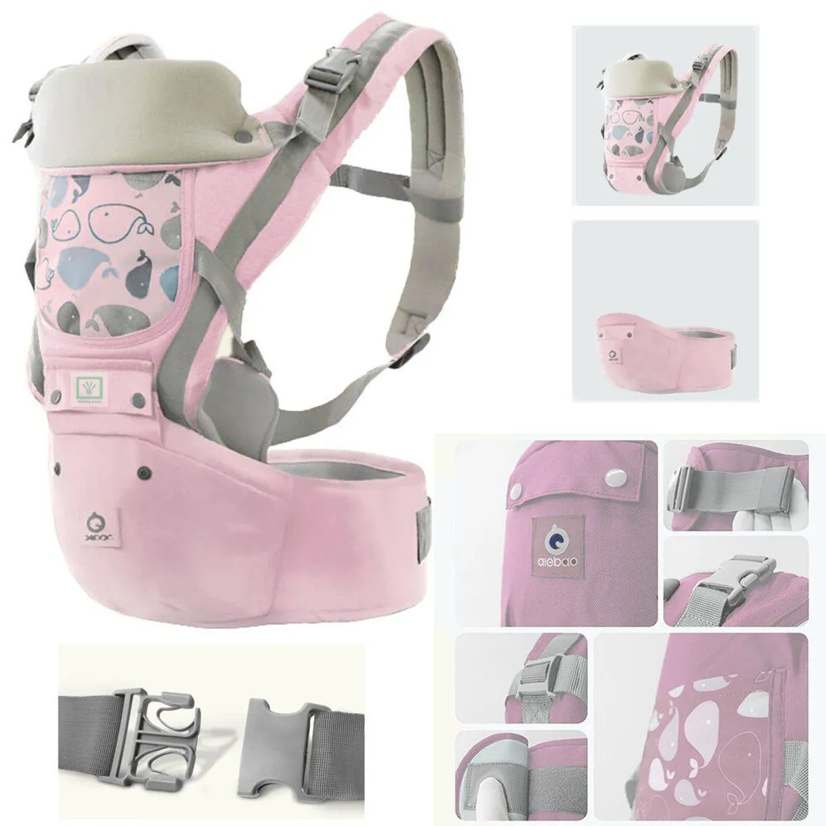GENERICO - Canguro para Bebé Ergonómico Ballena 3 en 1 Rosado