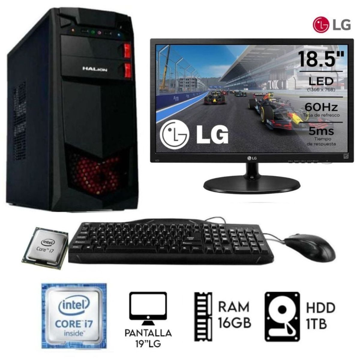 INTEL - Computadora Pc Intel Core i7 32Ghz Monitor 19LG  Ram 16GB Disco 1TB CASE 350W