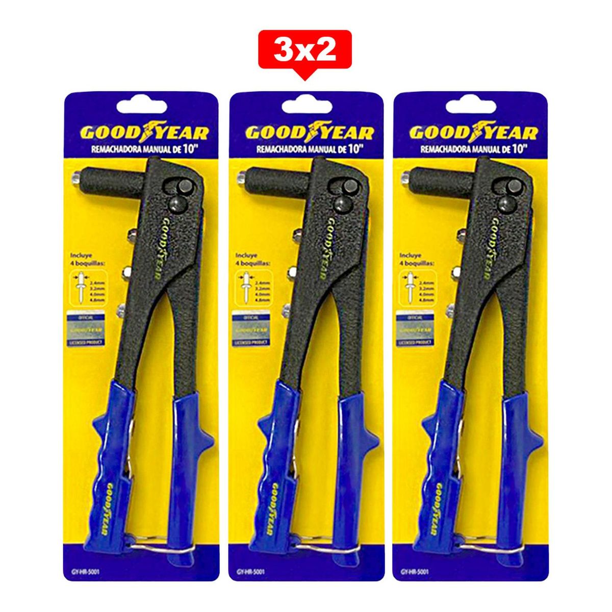 GOODYEAR - Remachadora Manual Goodyear Aluminio 10" 4 Boquillas 3X2