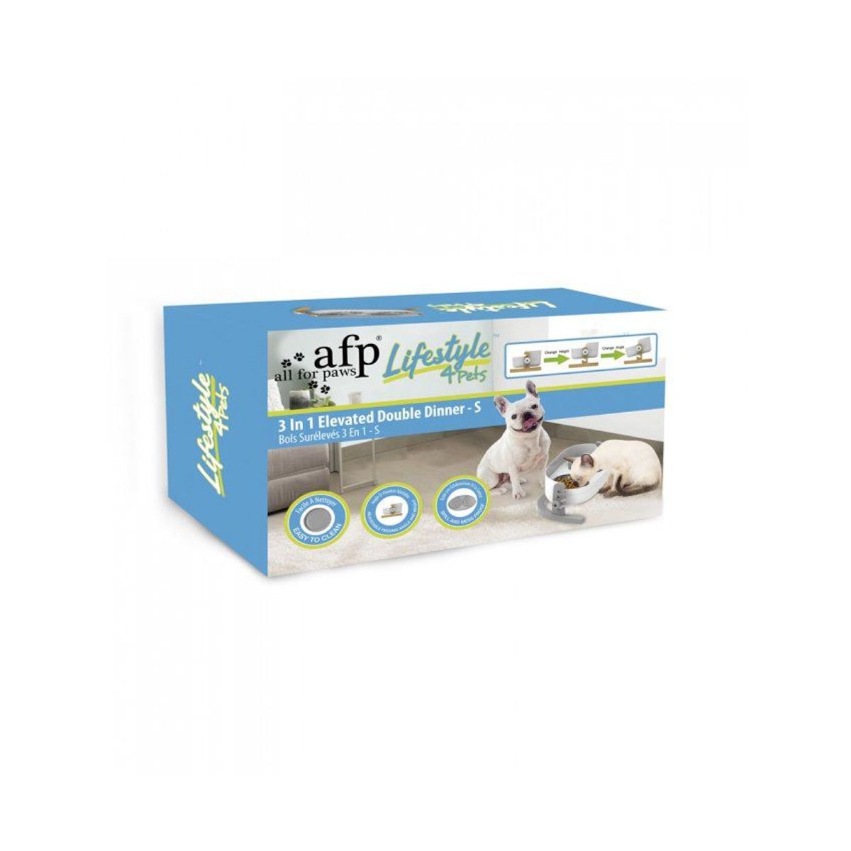 ALL FOR PAWS - Plato para perros y gatos doble elevado y regulable - medium