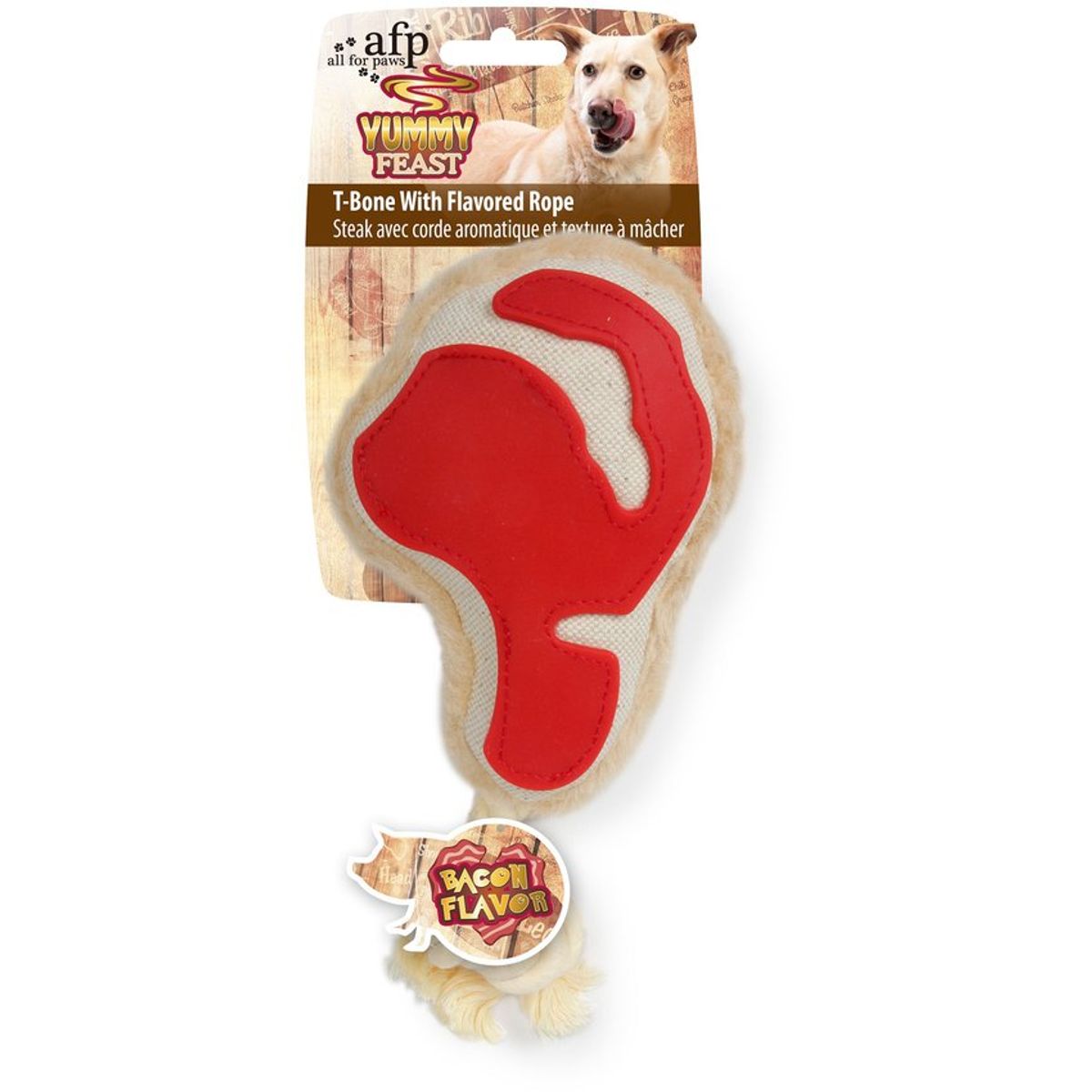 ALL FOR PAWS - Peluche para perros - Juguete t-bone con sabor a tocino
