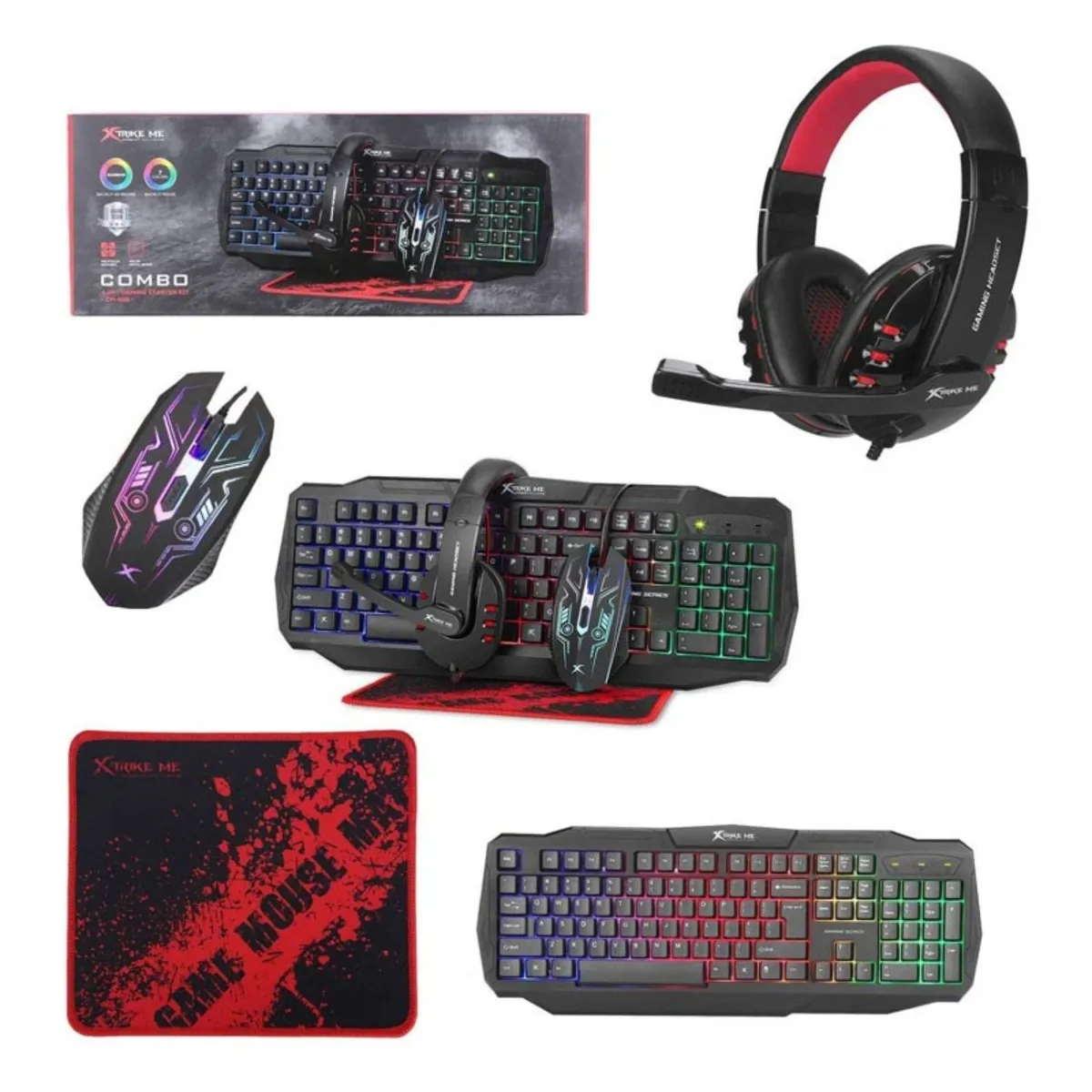 XTRIKE ME - Combo Gamer 4 en 1 Teclado Audifonos MousePad Mouse Xtrike Me CM-406